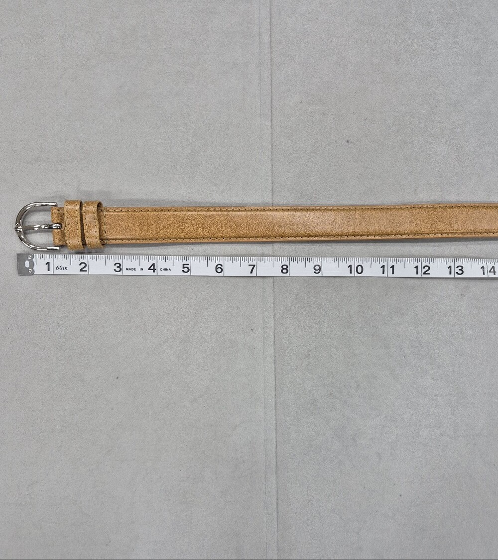 Leather belt women's medium light brown tan silver rounded buckle casual - Picture 8 of 11